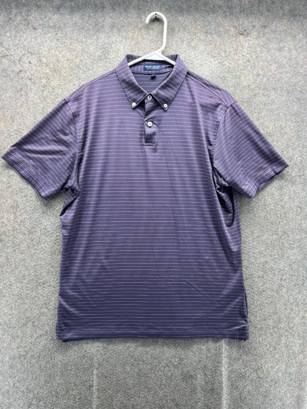 Peter Millar Polo Shirt Mens Large Purple Stripe Golf Performance Lightweight